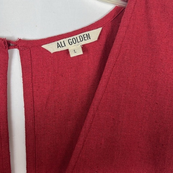 Ali Golden Sz Large Slit-Back Silk Jumper Jumpsuit Salmon Drawstring Waist - Picture 3 of 12